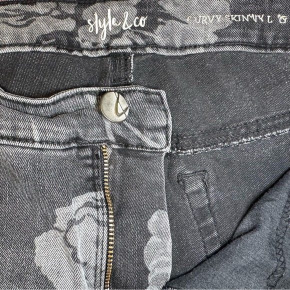 Style & co black flower print skinny jeans - Picture 4 of 5